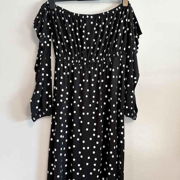 ASOS Bardot Polka Dot Off Shoulder Long Sleeve Maxi Dress Size 6 - Picture 8 of 10